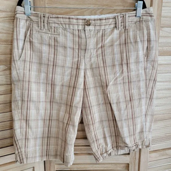 Trendy Brown/Tan Plaid Bermuda Shorts - Tommy Hilfiger - Picture 1 of 3
